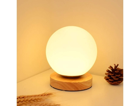 Lámpara de mesa decorativa con bola de madera para mesita de noche - Lámpara de mesa pequeña sin fuente de luz