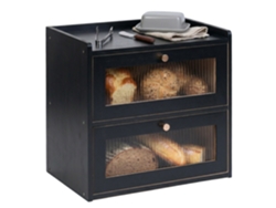 Relaxdays, Panera De Bambú, 2 Niveles, Con Ventanas, Puertas Abatibles, 34 X 36,5 X 24 Cm, Caja Para Pan, Negra