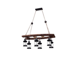 Lámpara Colgante Rustico Finca De Seis Luces 6xe27 Ip20 60-90x78x40cm Color Negro Y Madera
