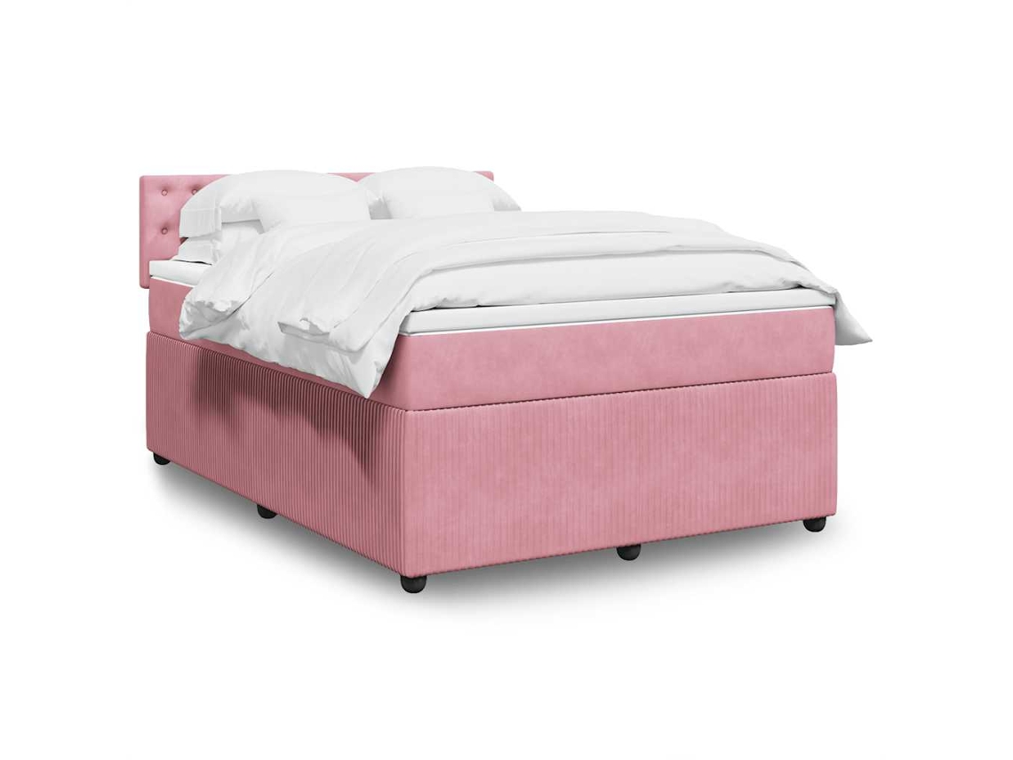 Cama Box Spring Con Colchón Terciopelo Rosa 140x200 Cm