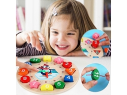 Reloj digital de madera, despertador infantil, bloques de construcción con cuentas, rompecabezas tridimensional para emparejar formas.