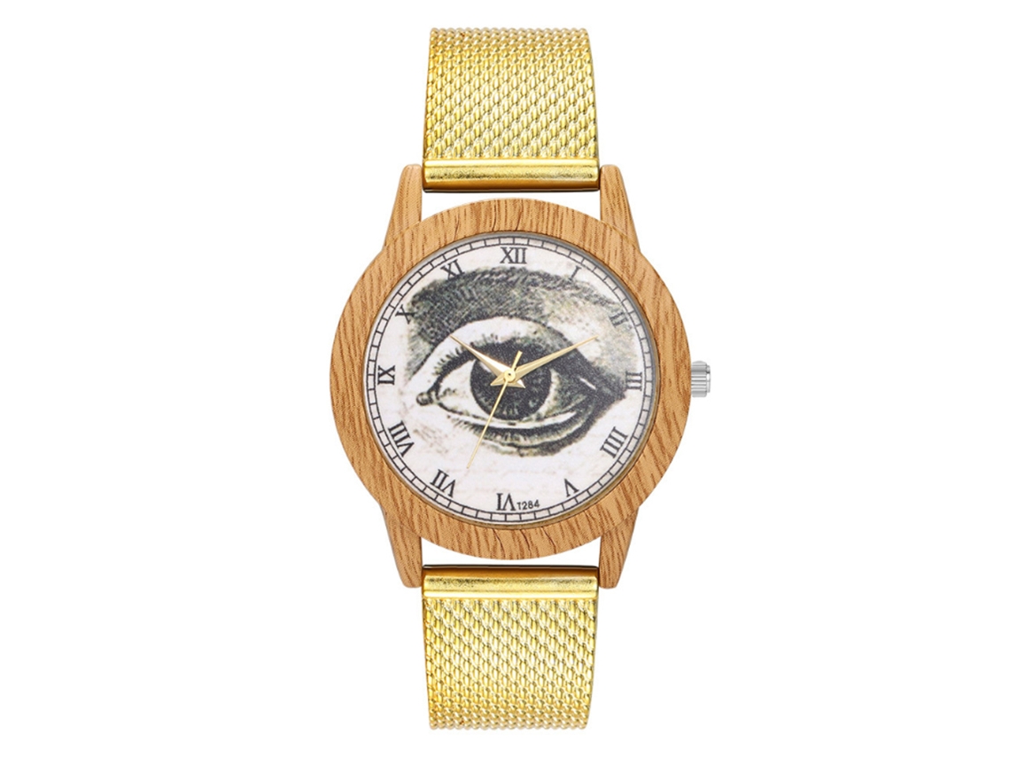 Reloj De Pulsera Unisex De Cuarzo Con Patrón Ojo Y Escala Romana Zhoulianfa (oro)