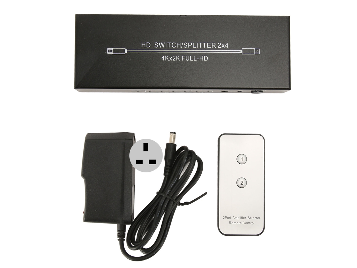 Divisor De Interfaz Multimedia Hd 2x4 4k 60hz Con Control Remoto, Enchufe Británico.