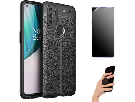 Kit Carcasa Y Protector Oneplus Nord N100 Ultimatte, Rugged Leather Y Popsocket Negro