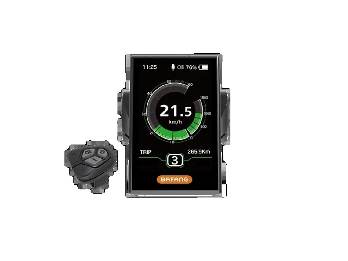 Pantalla Bafang DP C18 compatible con motores de accionamiento central Bafang. Admite 36 V, 48 V y 52 V.