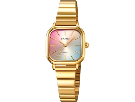 VEANXIN Reloj cuadrado de acero inoxidable resistente al agua con esfera de dopamina colorida para mujer-oro rosa