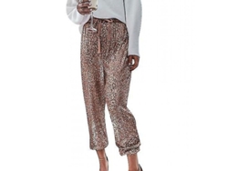 2026-pantalones Deportivos Para Mujer De Lentejuelas Brillantes De Cintura Alta Elásticos Y Estirados Qtr Xl Champán