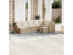 Conjunto de sofá de jardín de 9 piezas con cojines, mimbre sintético beige, Dkd Home Decor