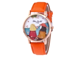 Reloj De Pulsera Para Parejas Zhoulianfa Con Correa De Piel Sintética Con Estampado De Dibujos Animados Naranja.