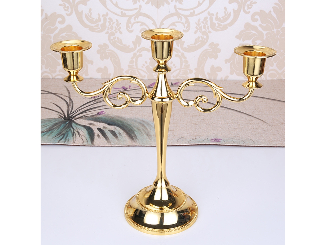 Candelabro De Tres Cabezas Dorado De Estilo Europeo Para Cenas A La Luz De Las Velas, Restaurantes, Hoteles Y Decoración Del Hogar.