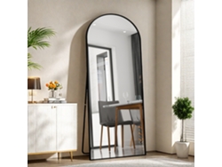 Espejo de cuerpo entero 180 x 80 cm en cristal templado con marco de aluminio negro, forma arqueada, espejo de suelo grande Ycone