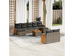 Conjunto de sofá de jardín de 10 piezas con cojines, ratán gris, DKD Home Decor