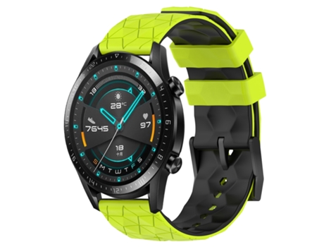 Correa de reloj inteligente para Huawei GT2 46 mm 22 mm Patrón de fútbol de silicona bicolor (verde lima + negro)