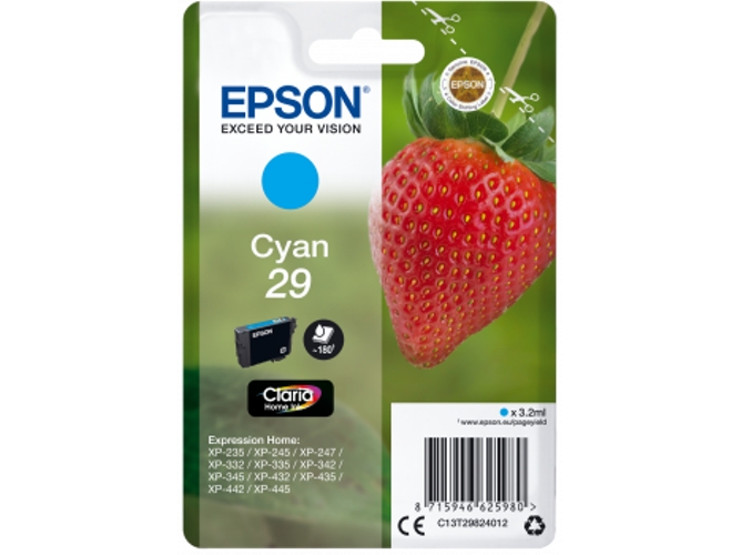 Cartucho de tinta original EPSON, 29, Fresa 3,2 ml , Cian, Estándar, C13T29824012, T2982