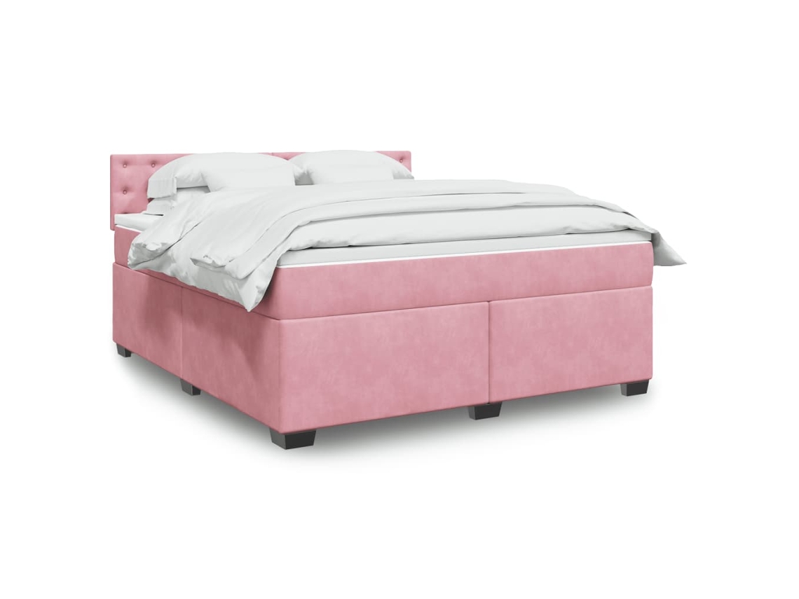 Cama Box Spring Con Colchón Terciopelo Rosa 180x200 Cm
