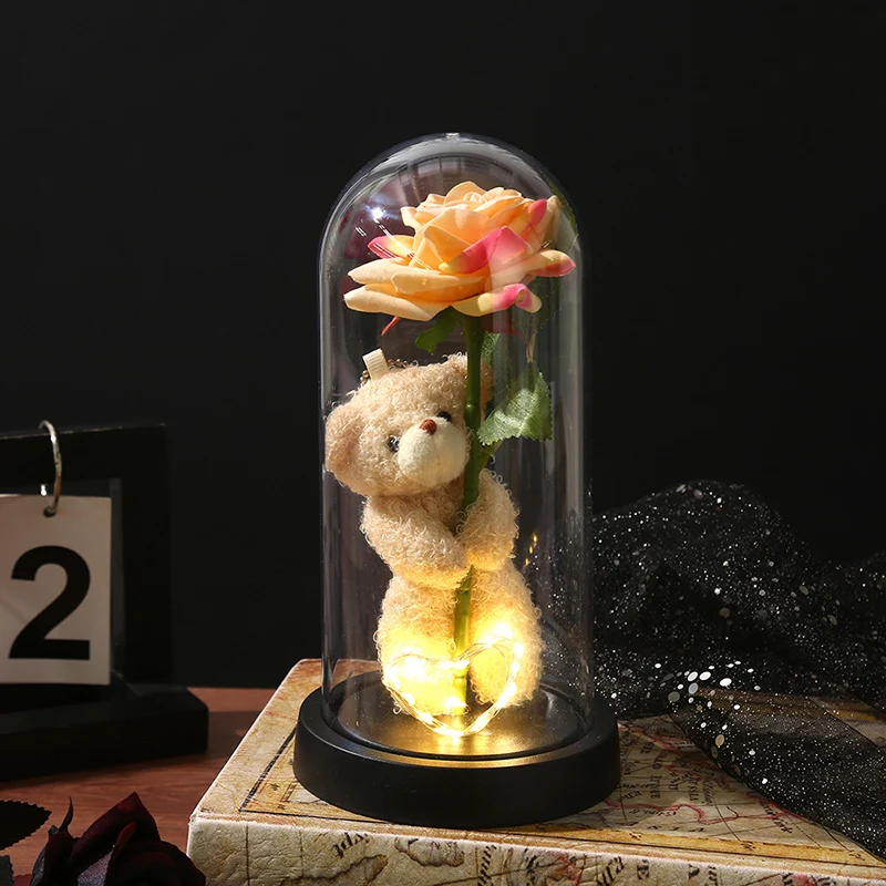 Regalo De Flores Preservadas Eternas Con Luz Led, Flor De Cristal Luminosa