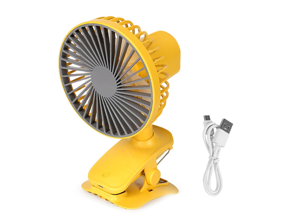 Ventilador De Escritorio Usb Con Clip, Recargable, 3 Velocidades, Silencioso, Portátil, Amarillo.