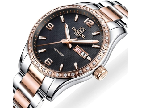 VEANXIN Reloj mecánico de dos tonos de acero inoxidable resistente al agua con cuerda automática para hombre-Blanco
