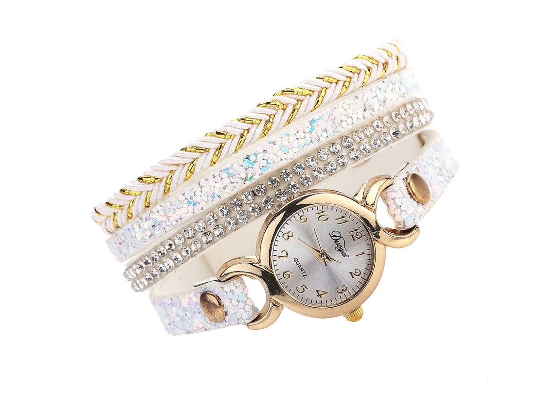 Reloj De Pulsera De Moda Para Mujer Con Correa De Piel Sintética Y Diamantes De Imitación - Blanco