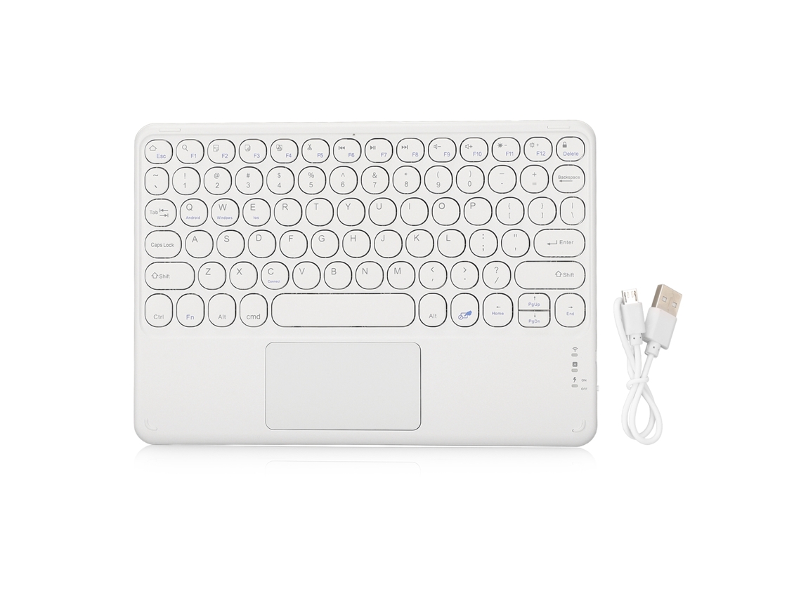 Teclado Inalámbrico Bluetooth Con Casco Redondo, Táctil Inteligente, Ultrafino, 10 Pulgadas, Blanco.