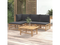 Conjunto Lounge 5 Peças Jardim Bamboo C/ Almofadões Cinza Escuro Dkd Home Decor