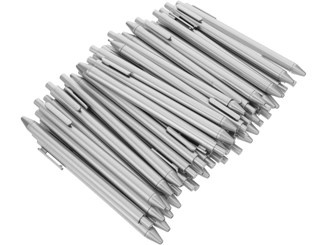 50 Bolígrafos Retráctiles De Plástico Plateado Y Bolígrafos Portátiles Con Diseño Ergonómico.