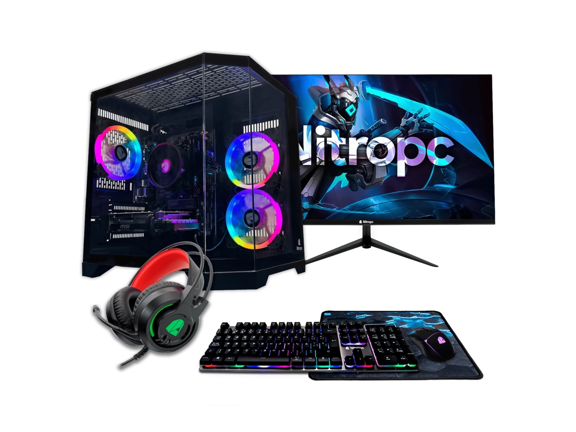Ordenador Gaming Nitropc Pack Silver Plus Negro – AMD Ryzen 5 5500, RTX 3050 8GB, 16GB DDR4, 1TB M2, Win11 Pro, Accesorios + monitor 24" FHD 165Hz IPS