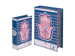 Set 2 Cajas Libro Mano Fátima Tonos Azul y Rosa Incluye 2 Unidades Decoración Cajas Libro Colección Oriental
