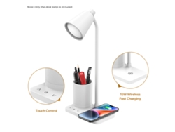Lámpara De Mesa Led Con Cargador Inalámbrico, 15 W, 4 Niveles De Brillo, Control Táctil, Color Blanco.