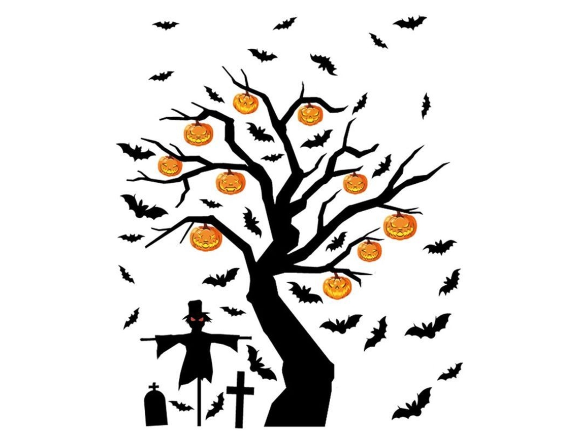 2026-decoración De Cristal De Halloween, Pegatinas De Murciélago Negro/árbol Fantasma/calabaza Bonita