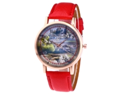Reloj De Cuarzo Con Correa De Cuero Pu Moda Para Mujer Dial Redondo Rojo