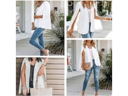 2026-chaqueta Blazer Capa Mujer Manga Dividida Sin Cierre Casual Trabajo Qlg M Blanco