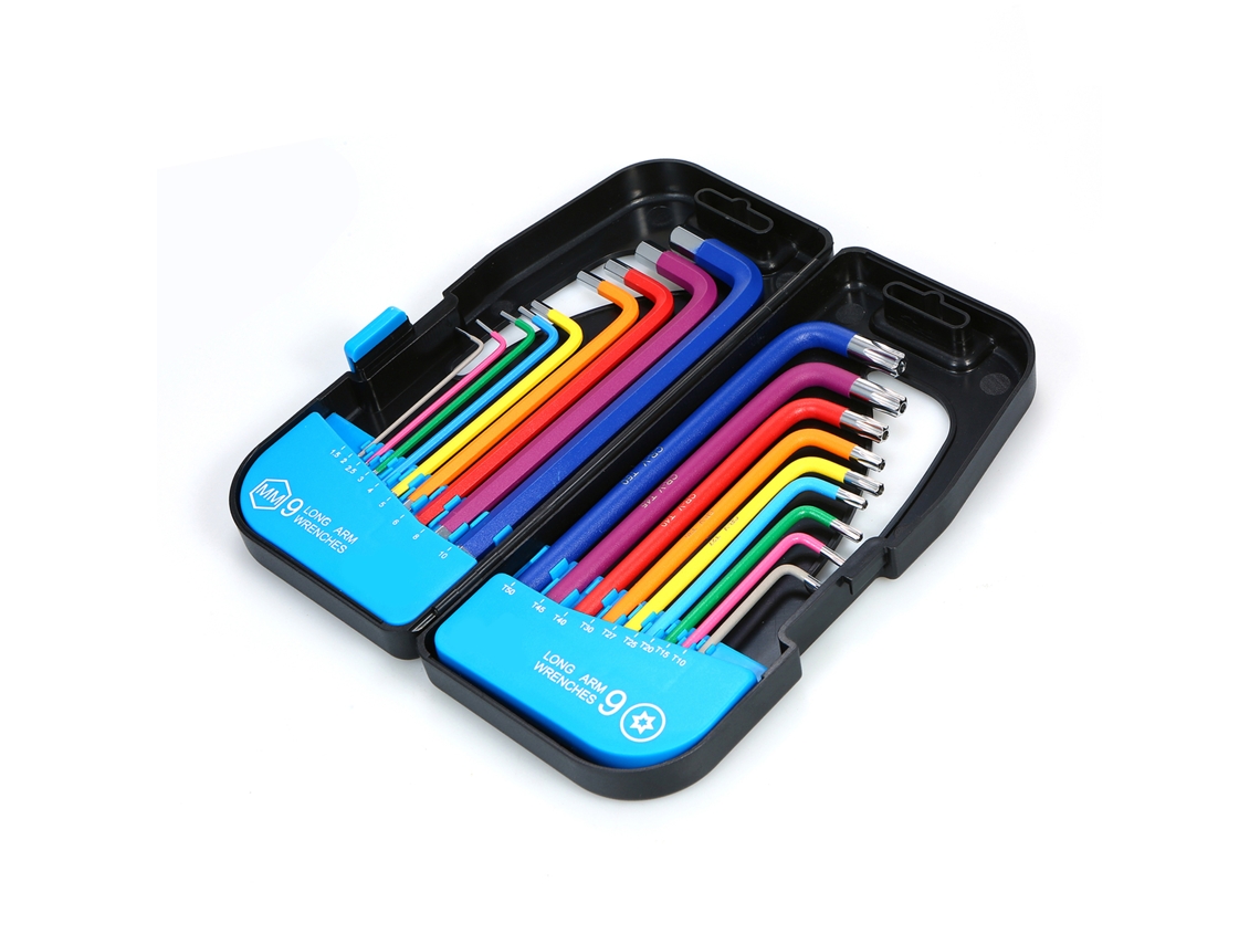 Juego De 18 Llaves Allen Torx Largas En Forma De L, De Acero Cromo-vanadio, Con Estuche.
