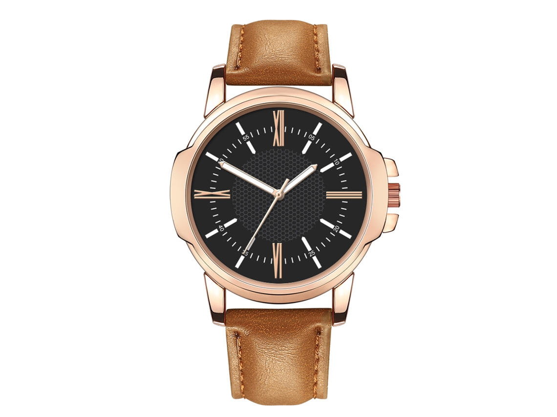 Reloj De Pulsera De Aleación Analógico De Cuadrante Redondo Quartzo Para Hombre (café Claro Con Cuadrante Negro)