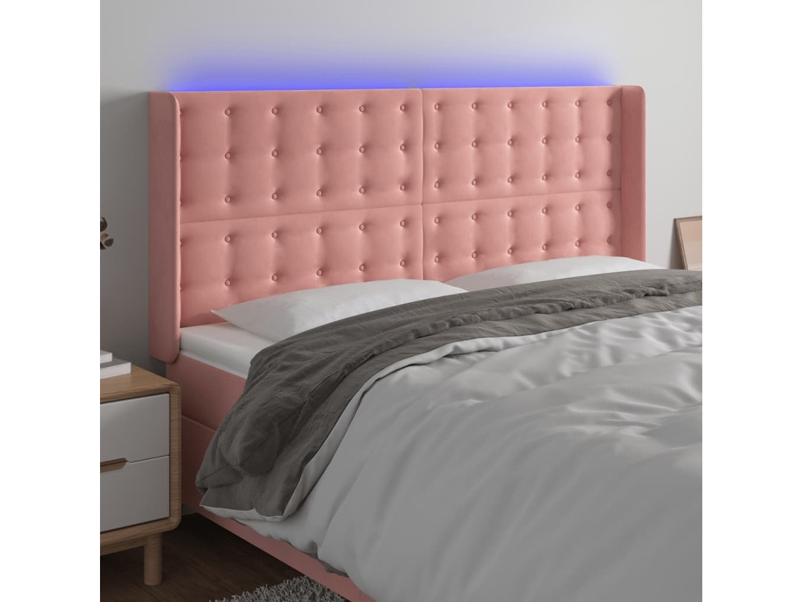 Cabecero Con Led De Terciopelo Rosa 183x16x118/128 Cm