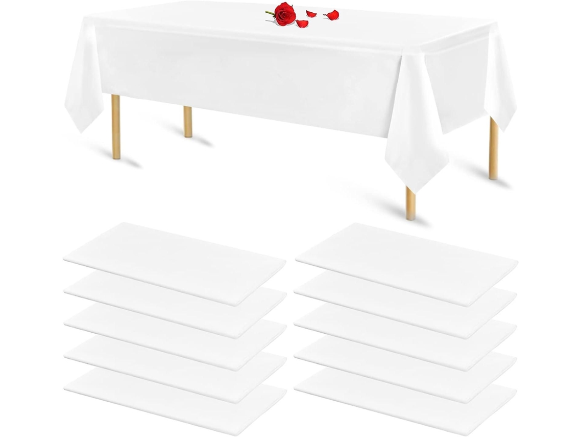 Juego De 10 Manteles Blancos Desechables De Plástico Blanco Para Mesas Rectangulares, Ideales Para Cumpleaños.