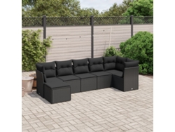 Conjunto de sofá de jardín de 7 piezas con cojines, ratán negro, Dkd Home Decor
