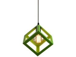 Lámpara de techo suspendida industrial en metal, forma de cubo, verde, E27 KOFIHETY
