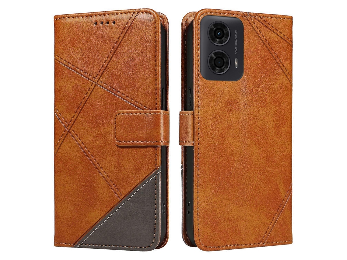 Funda De Cuero Con Tarjetero Para Motorola Moto E14 4g/ G04 4g/ G04s 4g/ G24 4g, Diseño Geométrico