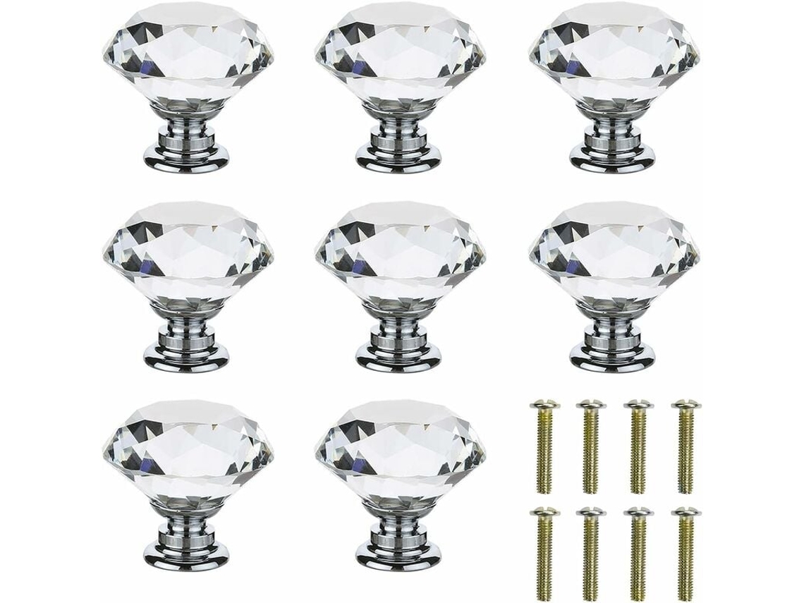VYLARA Puxadores De Cristal Para Armários, Acabamento Cromado, Puxadores De Gaveta Em Formato De Diamante Com Base De Liga De Zinco Resistente À Corrosão, Ap