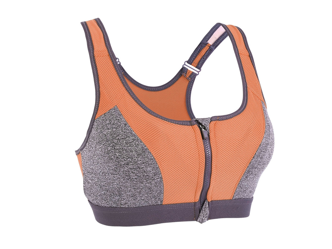 Top De Yoga Para Mujer Con Cremallera, Elástico, Sin Aros, Acolchado, Soporte De Impacto Medio, Naranja, Talla L