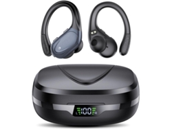 Auriculares deportivos negros con gancho, Bluetooth 5.3, 60 Hz, 4 micrófonos, clasificación IPX7, graves profundos ZYBLSSBB