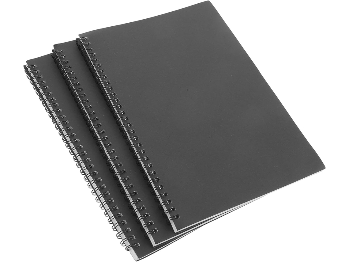 Juego De 3 Cuadernos Espirales B5, Cuadernos Negros Con Renglones.