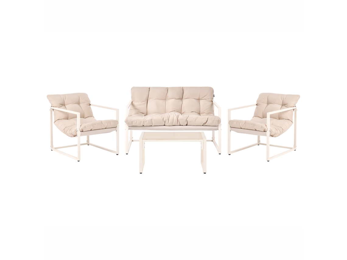 Conjunto Moderno Para Exterior Com Mesa De Centro Beliani Garda De Aço Creme 114x70x77
