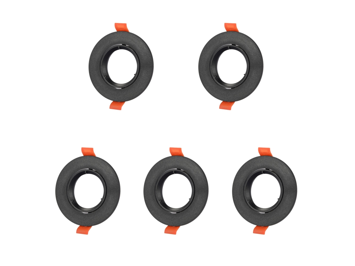 Pack x5 Foco Marco Aro Circular Orientable Empotrable en Techo para GU10 / MR16 Embellecedor Negro Corte 75mm Ø90*45mm sin Led JANDEI
