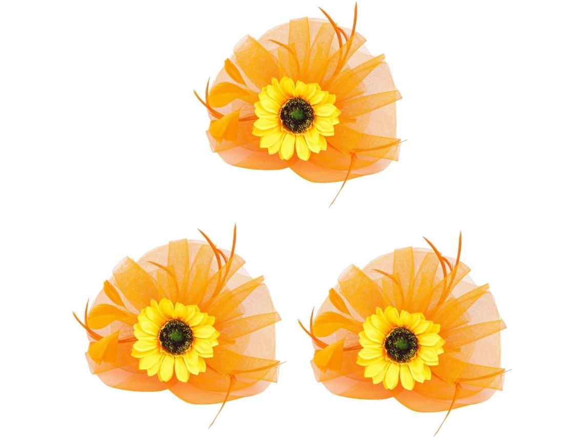 3pièces Fascinator Fleur De Tournesol Tulle Avec Voilage Pour Mujers Accessoire Élégant Mariage Tea