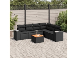 Conjunto de sofá de jardín de 7 piezas con cojines, ratán negro, Dkd Home Decor
