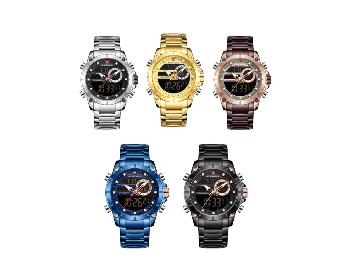 Reloj Cronógrafo Analógico Digital De Cuarzo Para Hombre Con Retroiluminación Y Brazalete De Acero Inoxidable.
