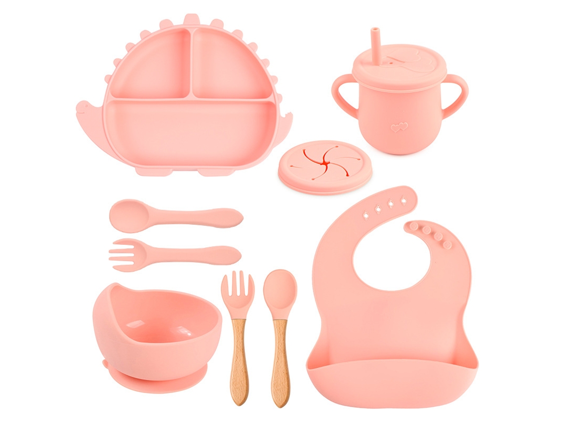 Conjunto De Louça Infantil/para Bebês Yuysan Em Silicone Em Forma De Dinossauro, 9 Peças Rosay12)