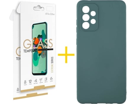 Carcasa y 2 Protectores de Pantalla de Vidrio Samsung A72 5G SKYHE Silicona Líquida Verde